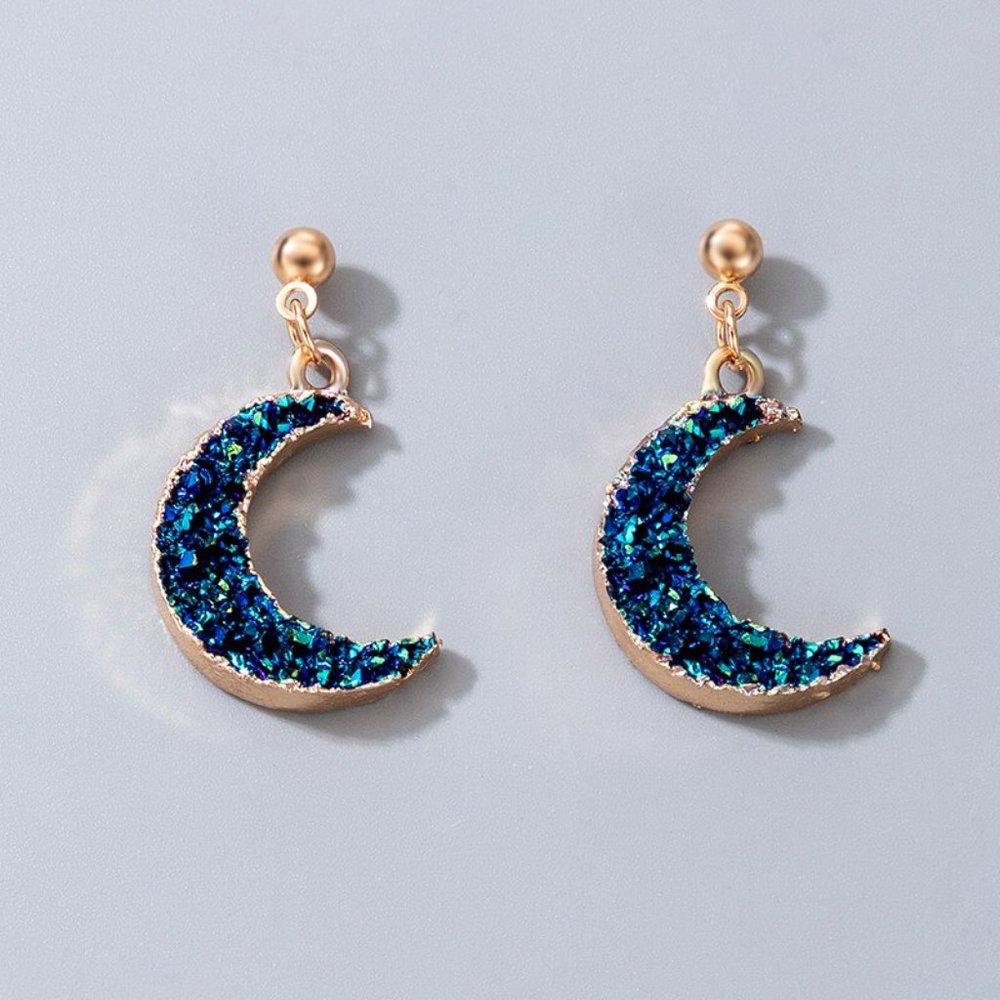 Druzy Crystal Blue Moon Dangle Earrings - Picture 4 of 5